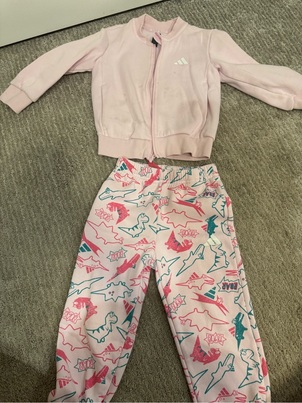 adidas Pink Girls' Zip Jacket with Dino Print Joggers